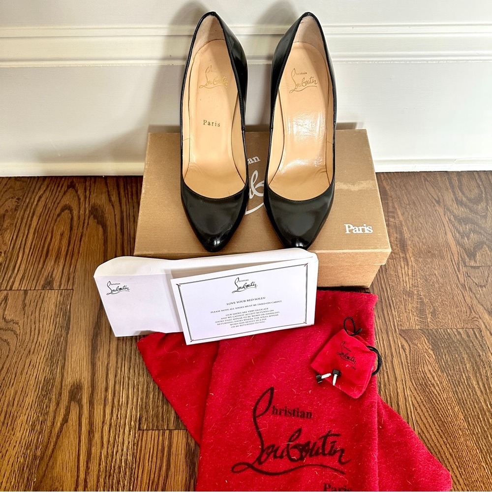 Christian Louboutin Décolleté 868 100 Jazz Black Calf Leather Heels Pumps 39 8 - Picture 2 of 15